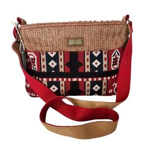 New Sun N Sand Red Aztec Rattan Crossbody PURSE Hobo Long Strap